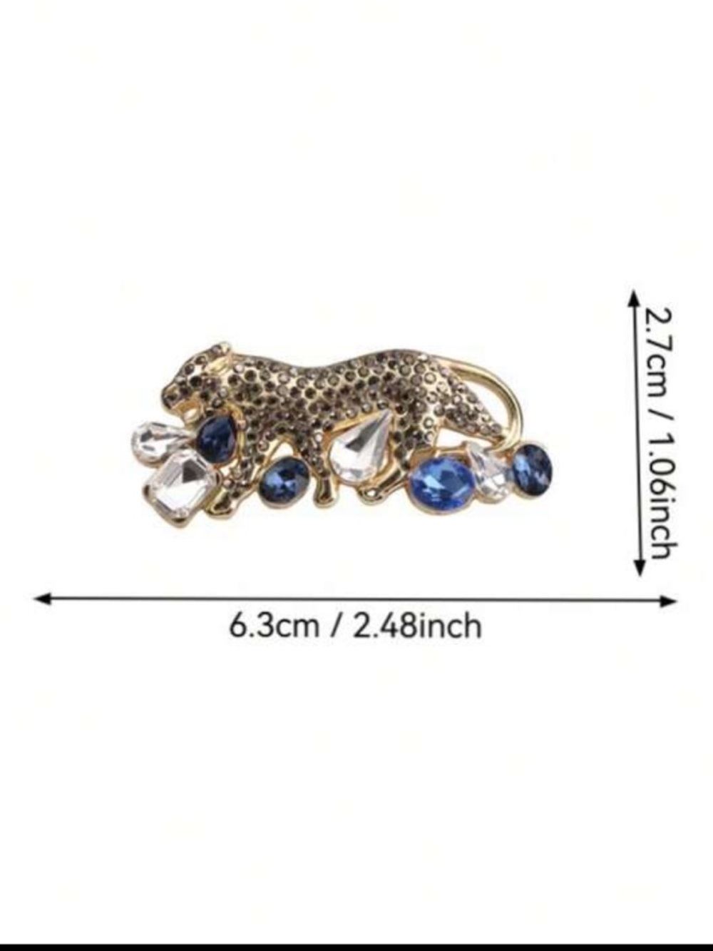 Gold Leopard Brooch with Blue and Clear Crystals - Picture 6 of 7